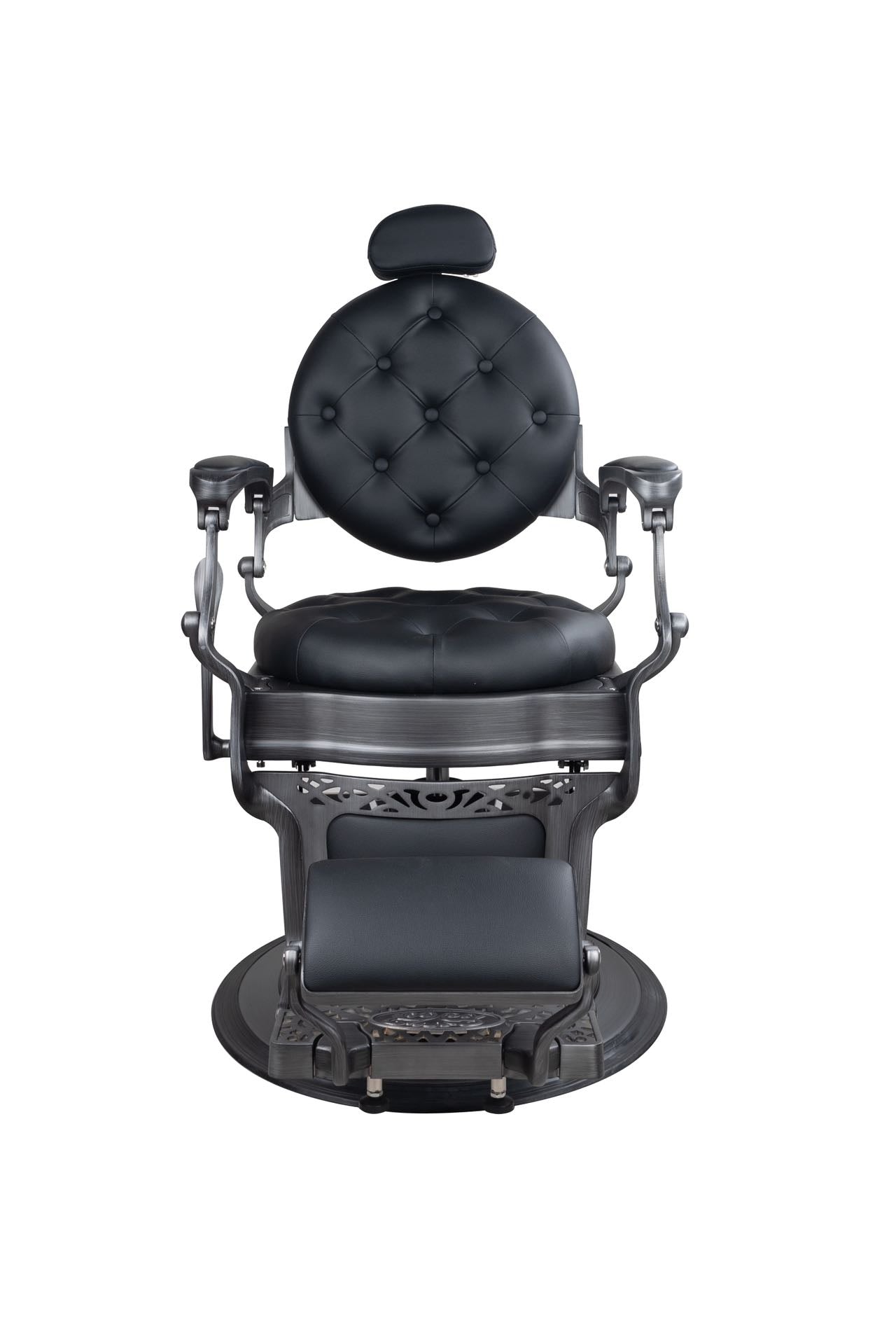 Antique Heavy Duty Luxury Black Barber Chair With Matt Grey Metal Frame - BC511