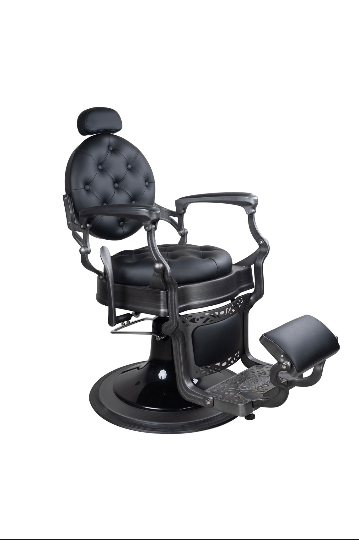 Antique Heavy Duty Luxury Black Barber Chair With Matt Grey Metal Frame - BC511