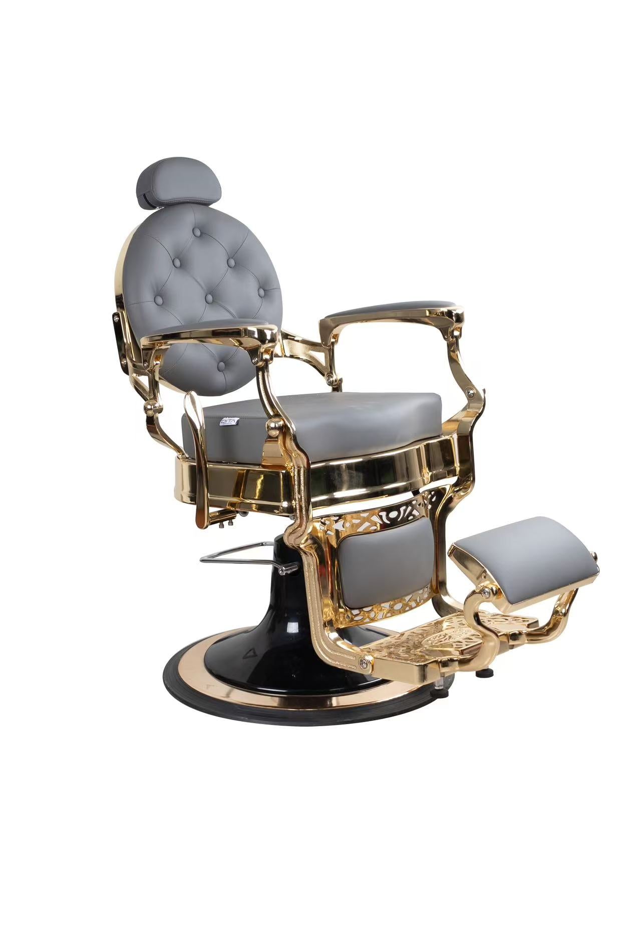 Antique Premium Luxury Grey & Gloss Metallic Golden Frame Barber Chair - BC961