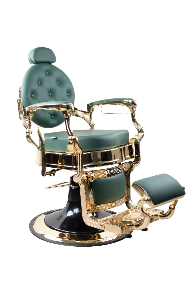 Antique Premium Luxury Green & Gloss Metallic Golden Frame Barber Chair - BC969