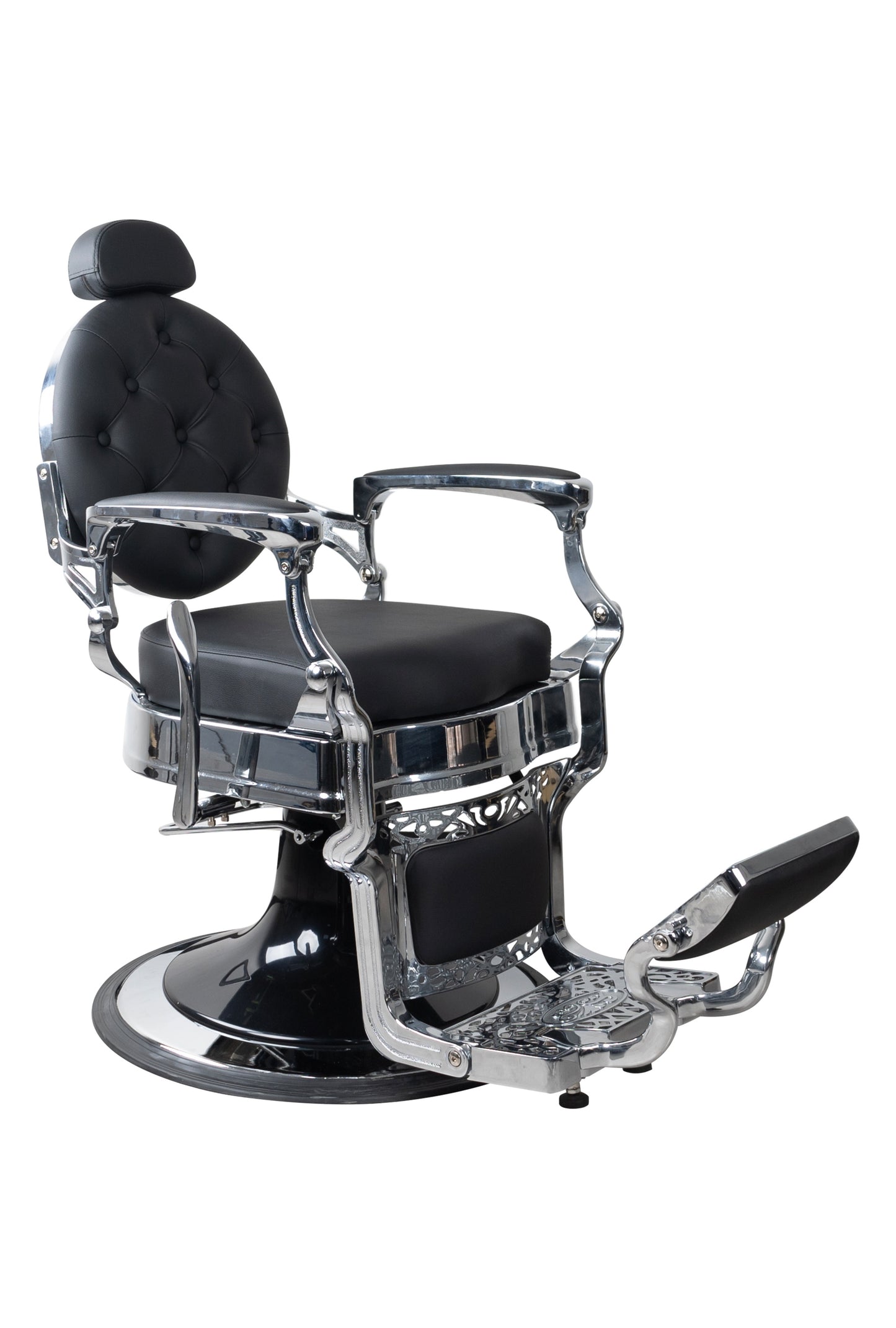 Antique Heavy Duty Luxury Black Barber Chair With Silver Chrome Frame - BC501