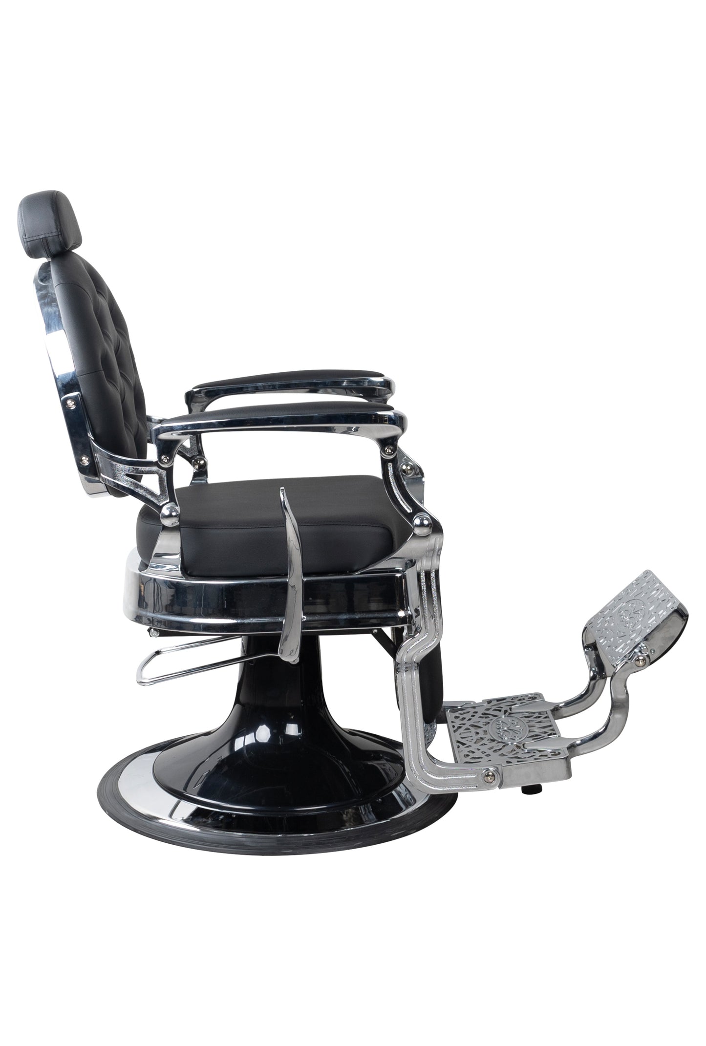 Antique Heavy Duty Luxury Black Barber Chair With Silver Chrome Frame - BC501