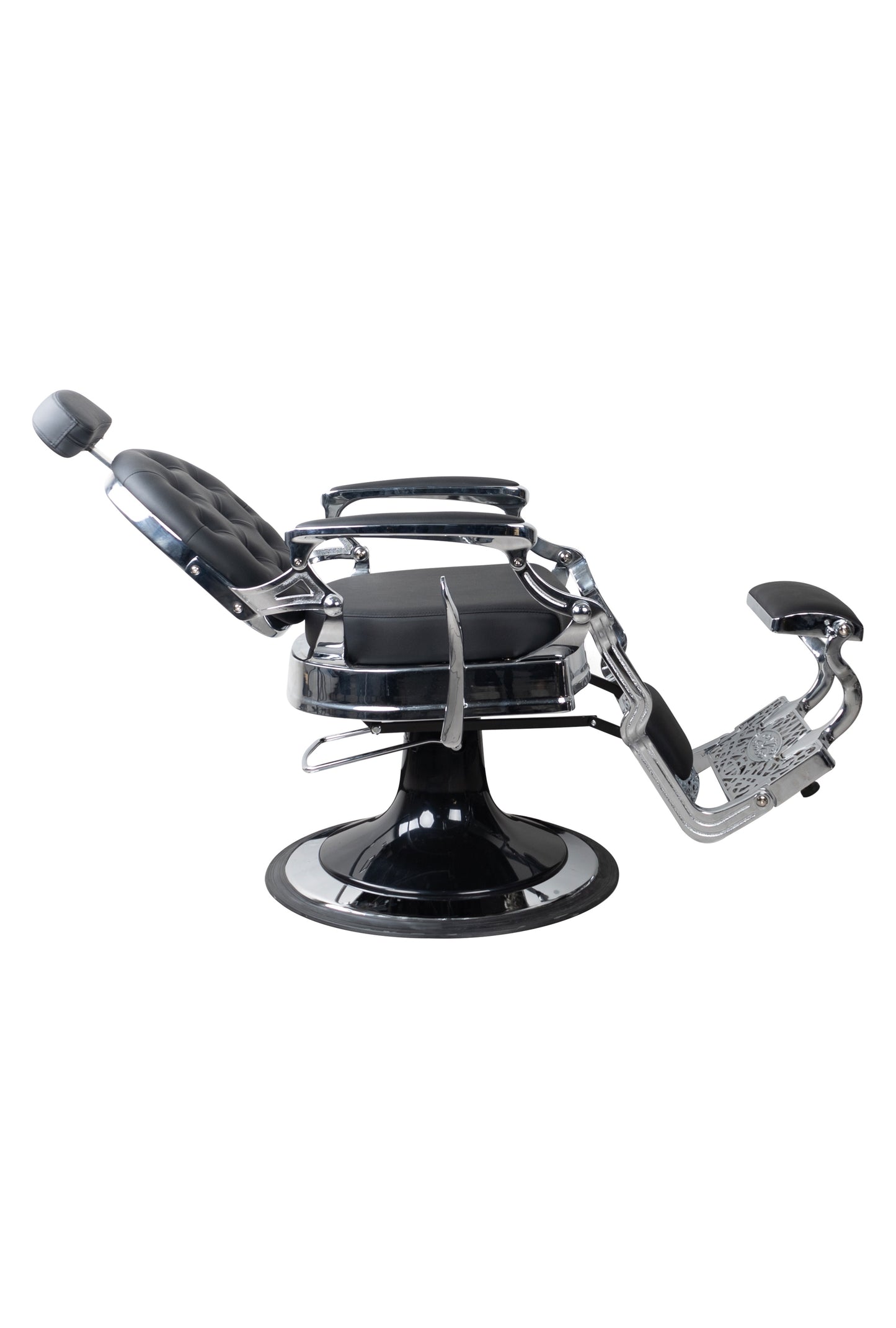 Antique Heavy Duty Luxury Black Barber Chair With Silver Chrome Frame - BC501