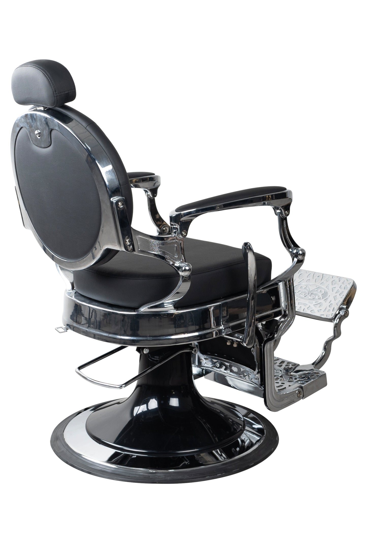 Antique Heavy Duty Luxury Black Barber Chair With Silver Chrome Frame - BC501