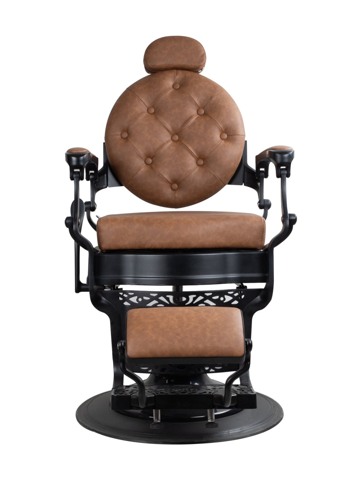 Antique Heavy Duty Luxury Brown Barber Chair With Matt Black Metal Frame - BC927