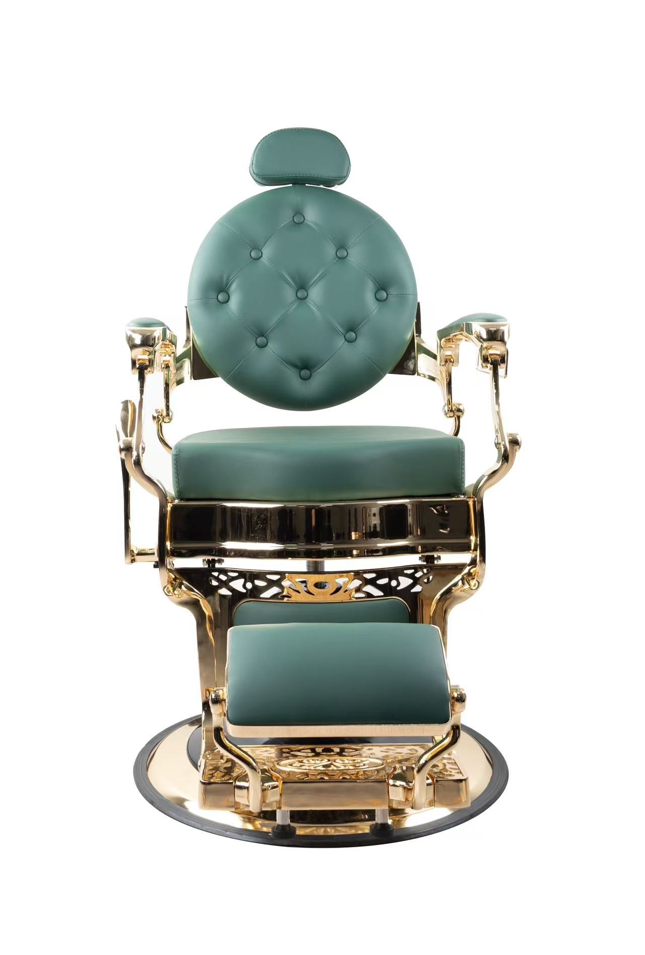 Antique Premium Luxury Green & Gloss Metallic Golden Frame Barber Chair - BC969
