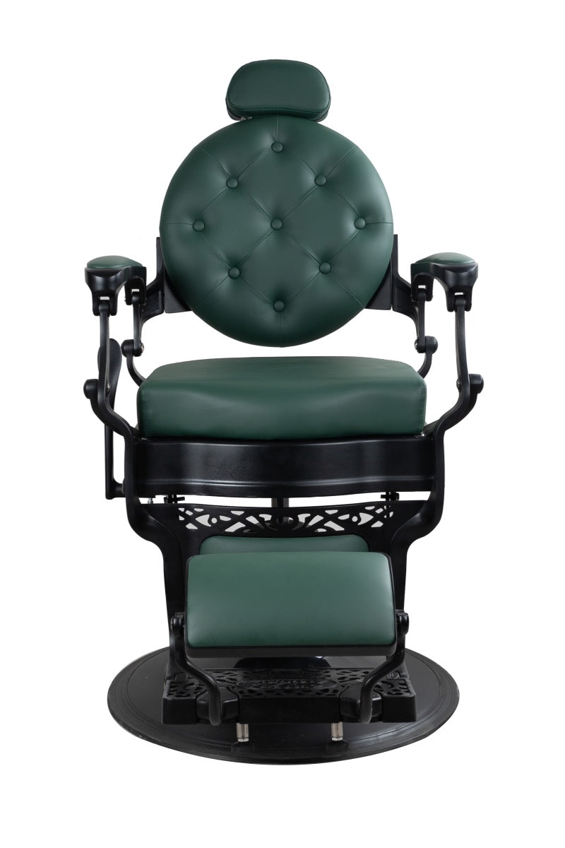Antique Heavy Duty Luxury Green Barber Chair With Matt Black Metal Frame - BC928
