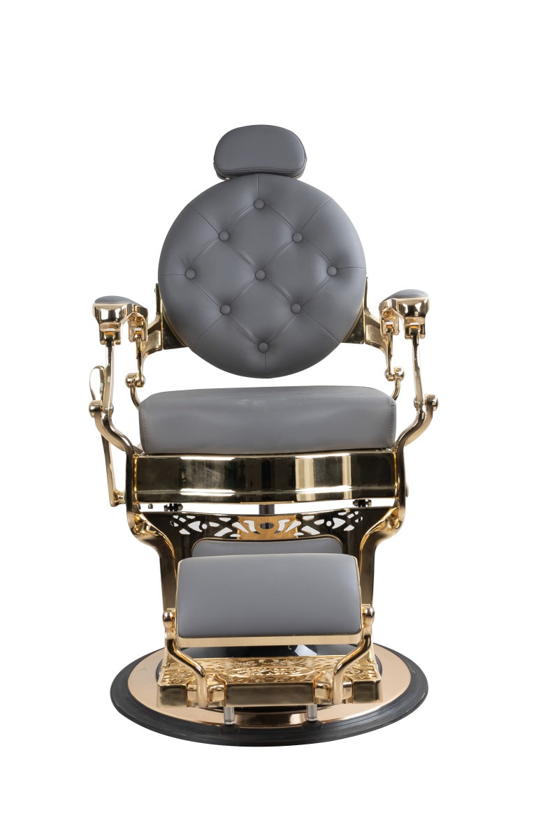 Antique Premium Luxury Grey & Gloss Metallic Golden Frame Barber Chair - BC961