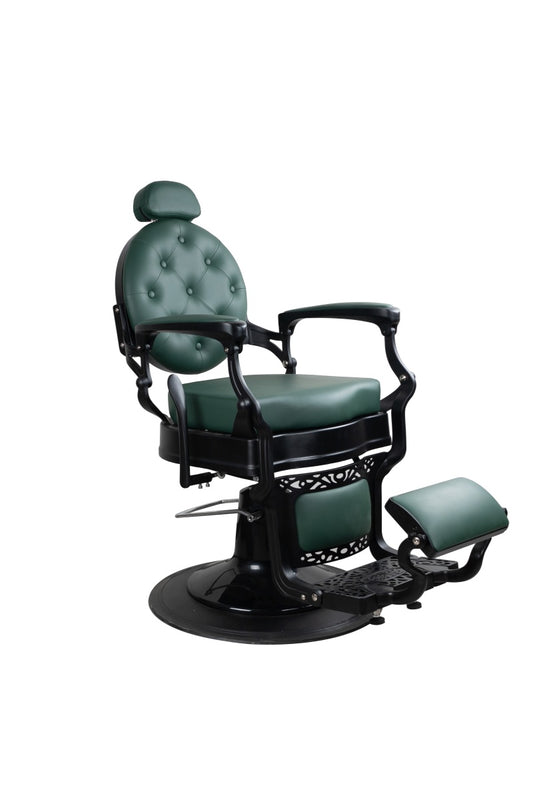 Antique Heavy Duty Luxury Green Barber Chair With Matt Black Metal Frame - BC928