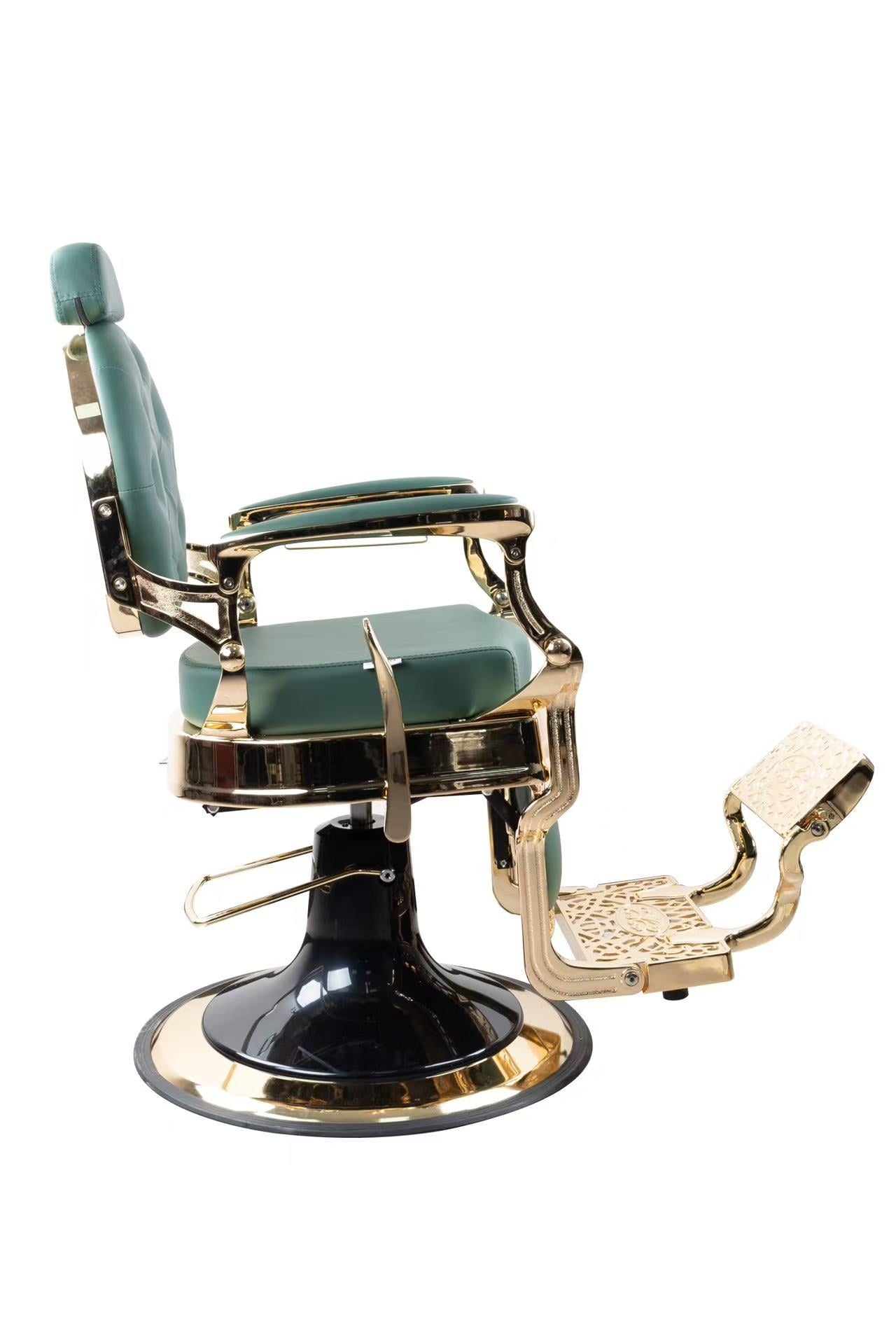Antique Premium Luxury Green & Gloss Metallic Golden Frame Barber Chair - BC969