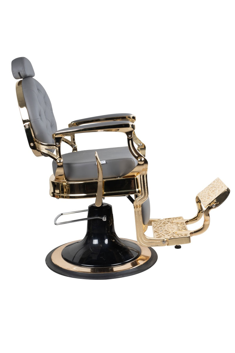 Antique Premium Luxury Grey & Gloss Metallic Golden Frame Barber Chair - BC961