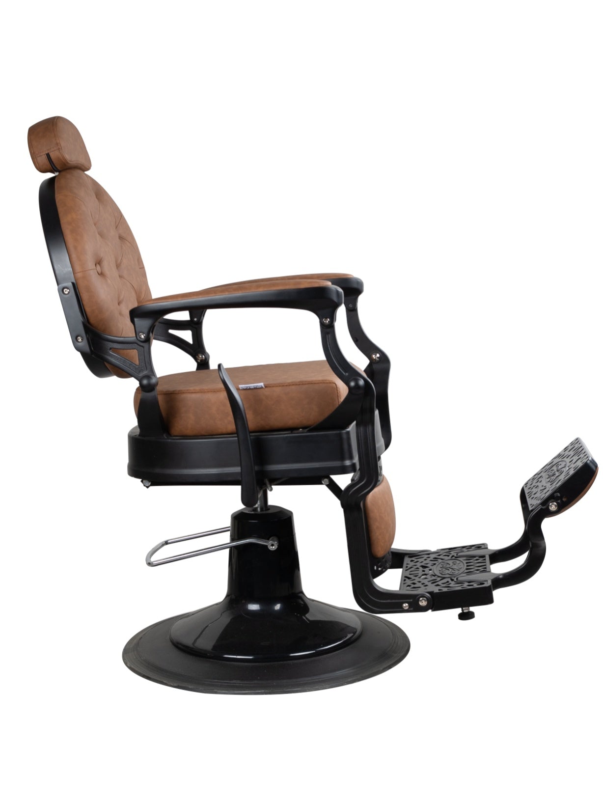 Antique Heavy Duty Luxury Brown Barber Chair With Matt Black Metal Frame - BC927