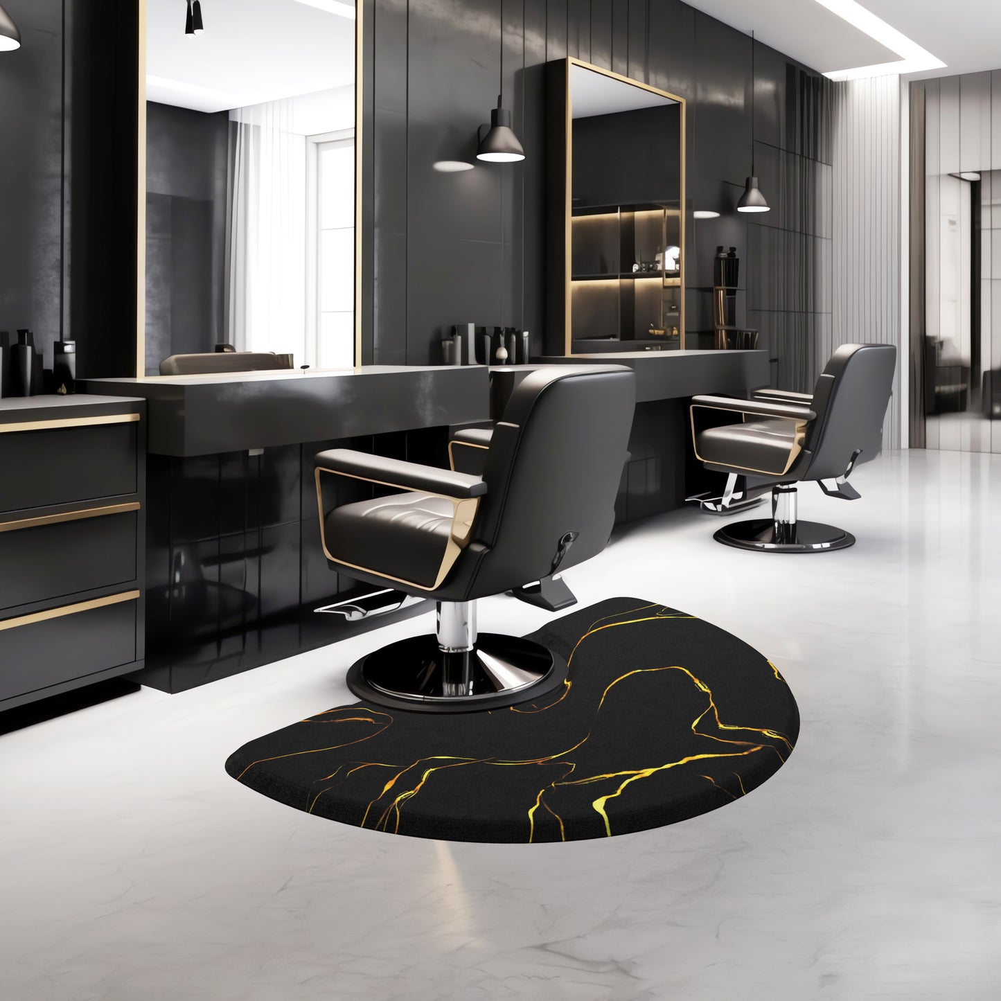 Semi-circle 3' x 4.5' Anti Fatigue Floor Mat With Golden Pattern - BC111-1