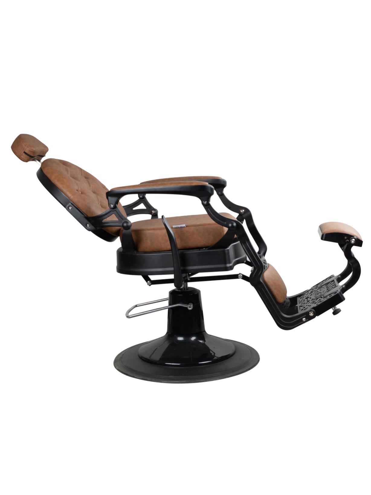 Antique Heavy Duty Luxury Brown Barber Chair With Matt Black Metal Frame - BC927