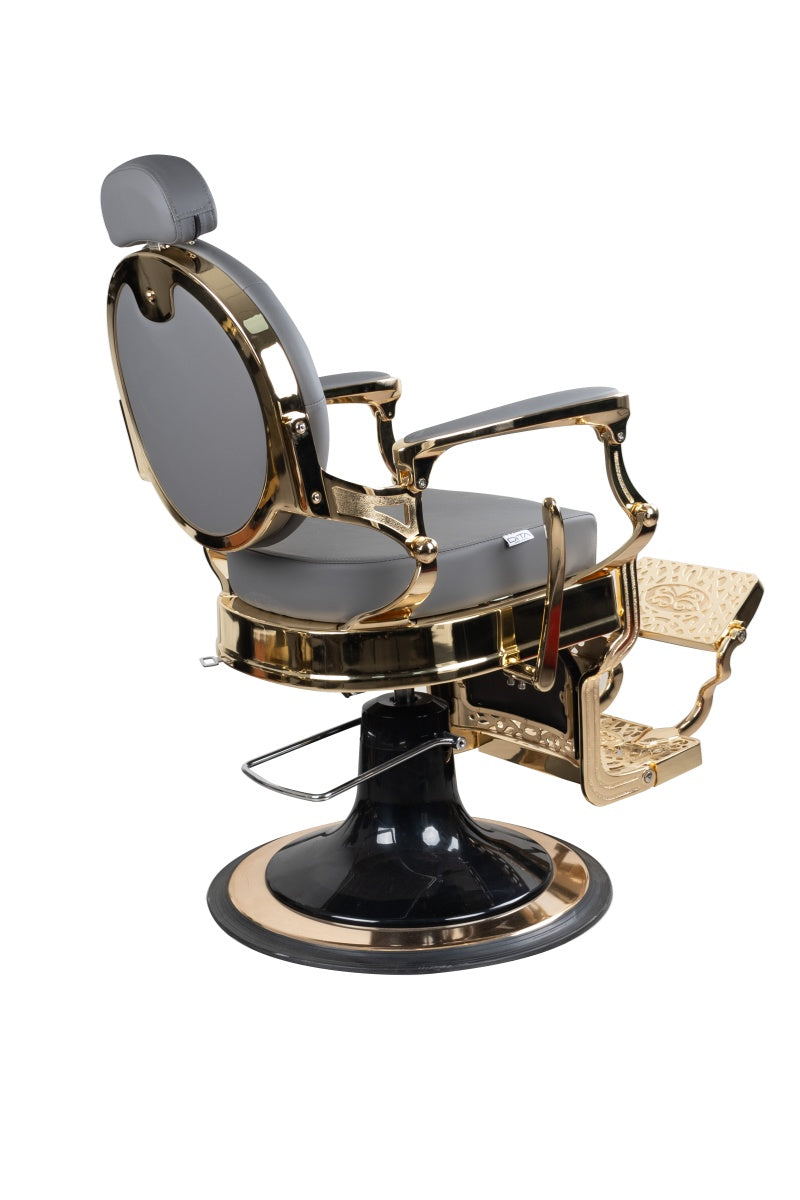 Antique Premium Luxury Grey & Gloss Metallic Golden Frame Barber Chair - BC961