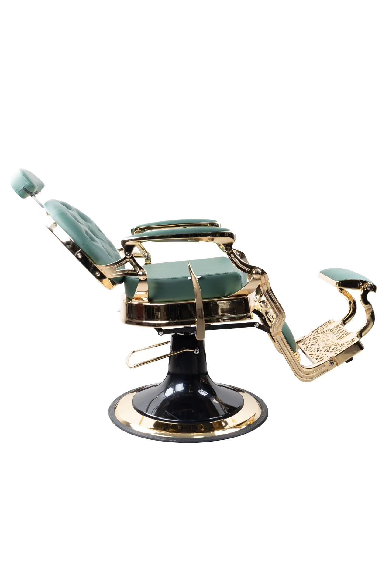 Antique Premium Luxury Green & Gloss Metallic Golden Frame Barber Chair - BC969