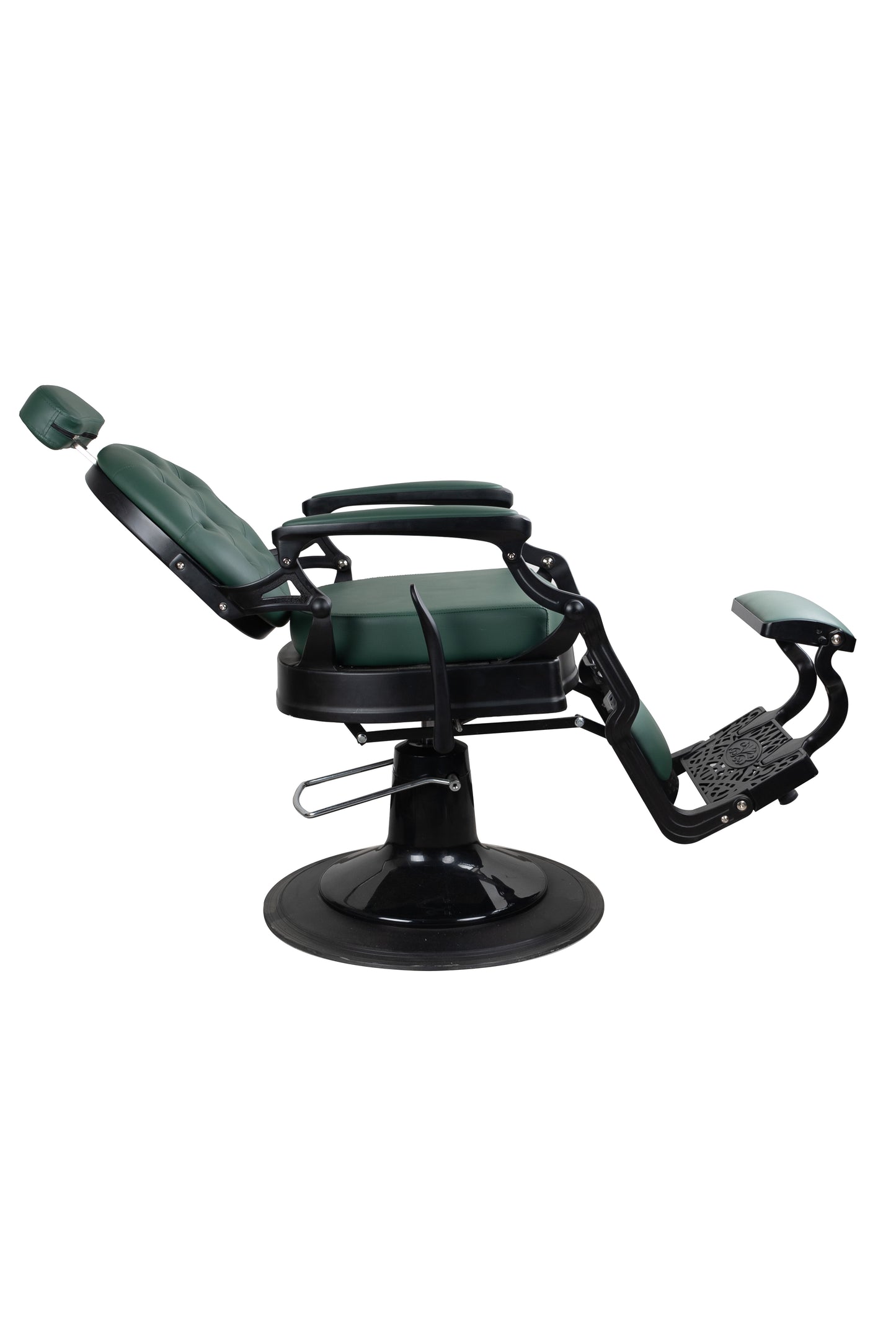 Antique Heavy Duty Luxury Green Barber Chair With Matt Black Metal Frame - BC928
