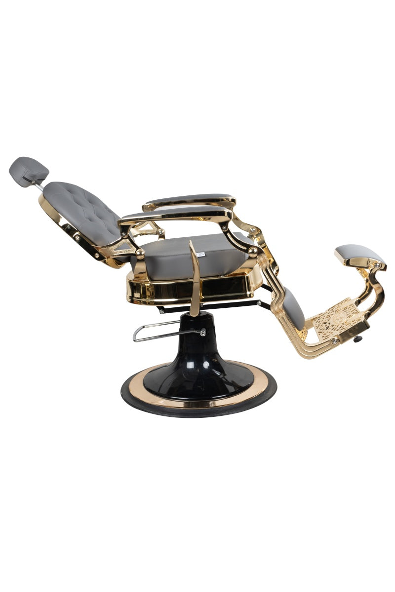 Antique Premium Luxury Grey & Gloss Metallic Golden Frame Barber Chair - BC961
