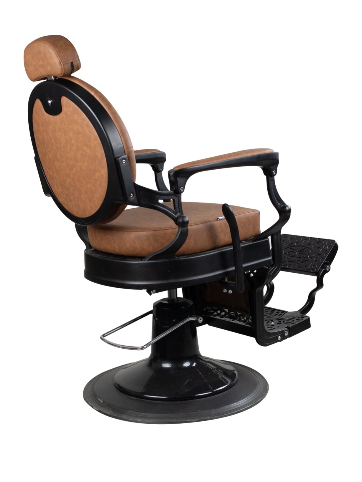 Antique Heavy Duty Luxury Brown Barber Chair With Matt Black Metal Frame - BC927