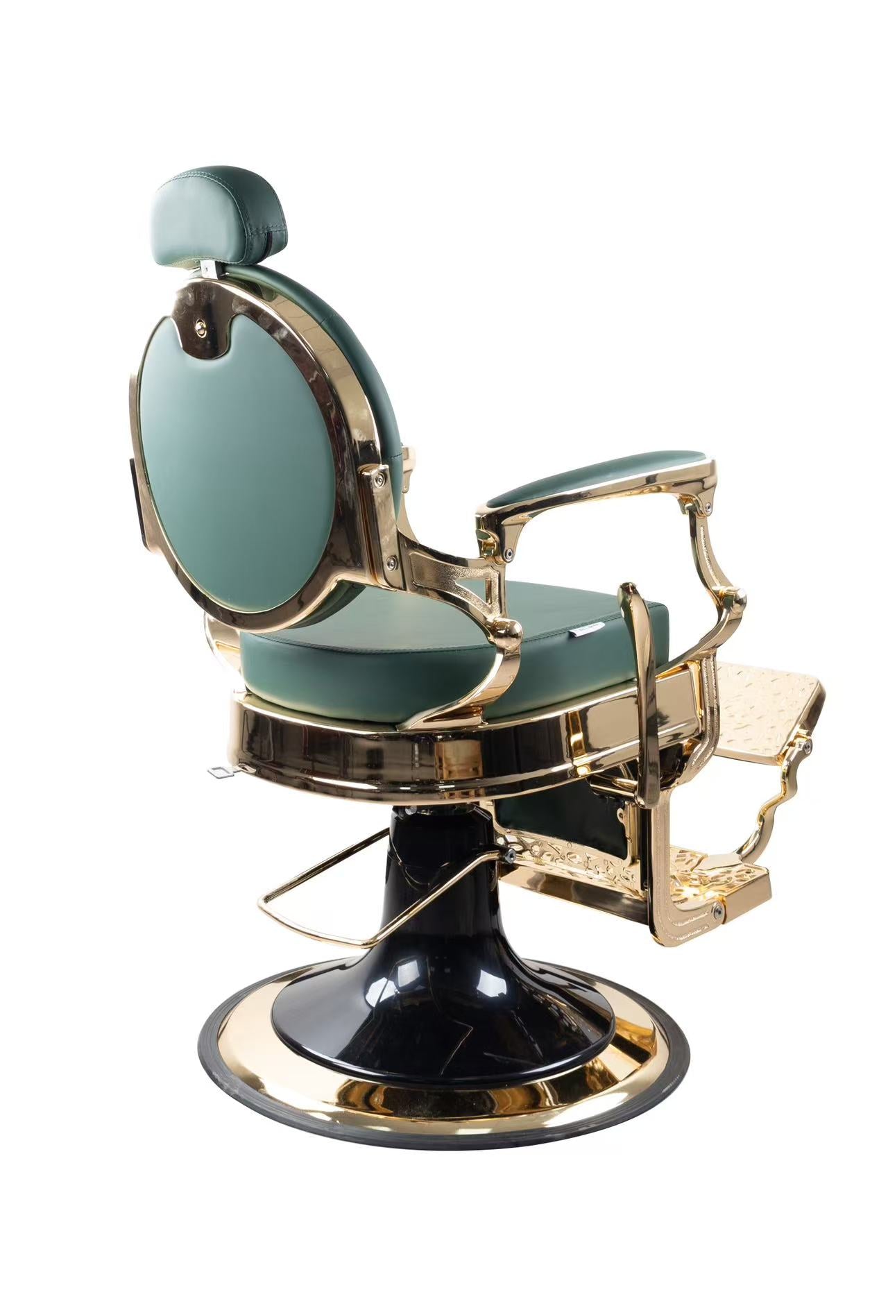 Antique Premium Luxury Green & Gloss Metallic Golden Frame Barber Chair - BC969