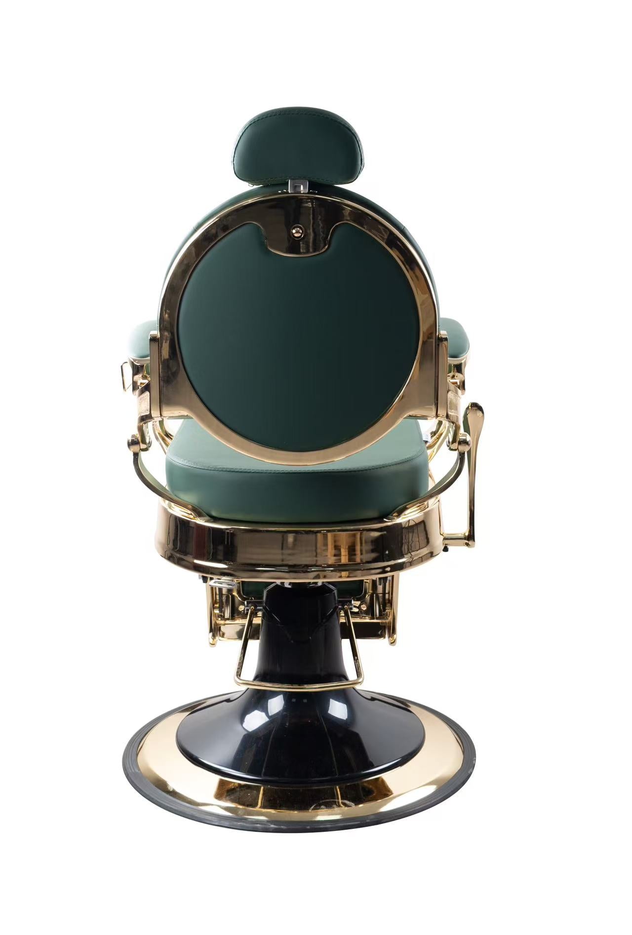 Antique Premium Luxury Green & Gloss Metallic Golden Frame Barber Chair - BC969