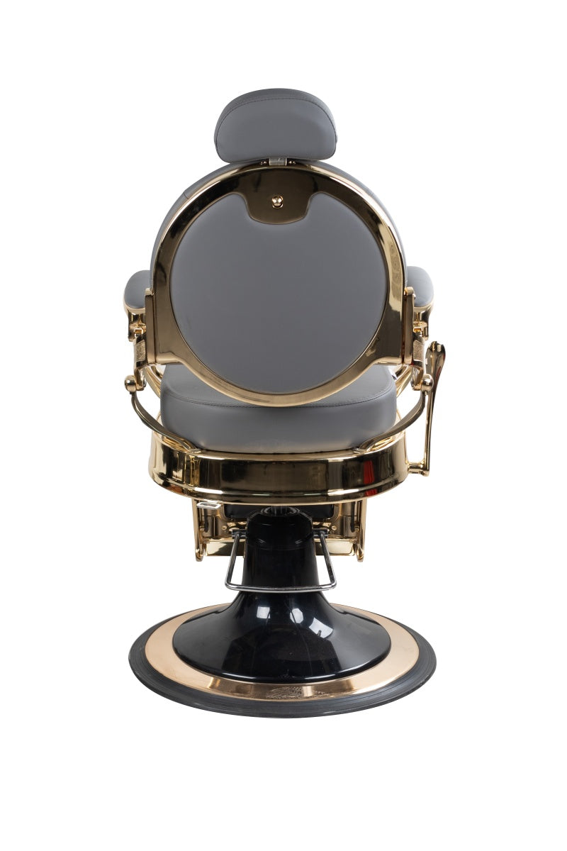 Antique Premium Luxury Grey & Gloss Metallic Golden Frame Barber Chair - BC961