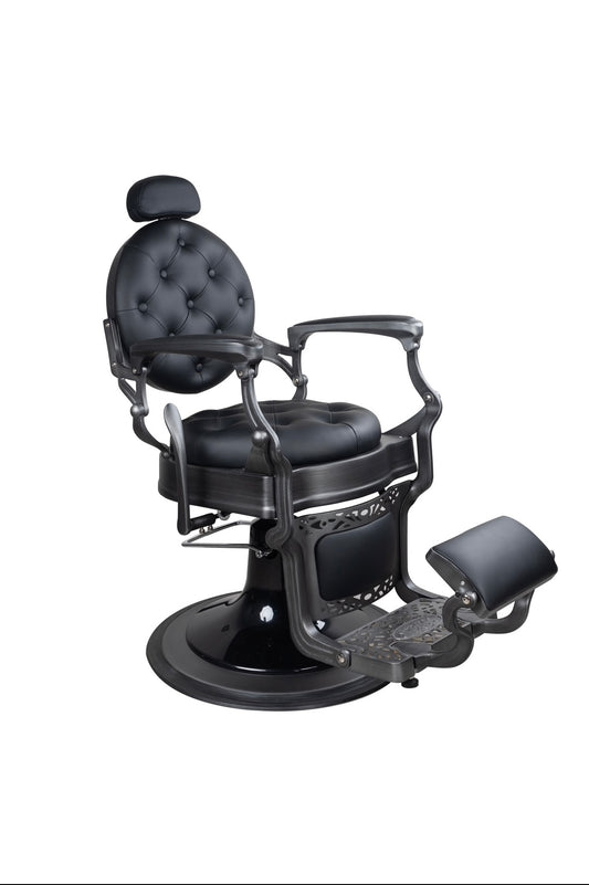 Antique Heavy Duty Luxury Black Barber Chair With Matt Grey Metal Frame - BC511