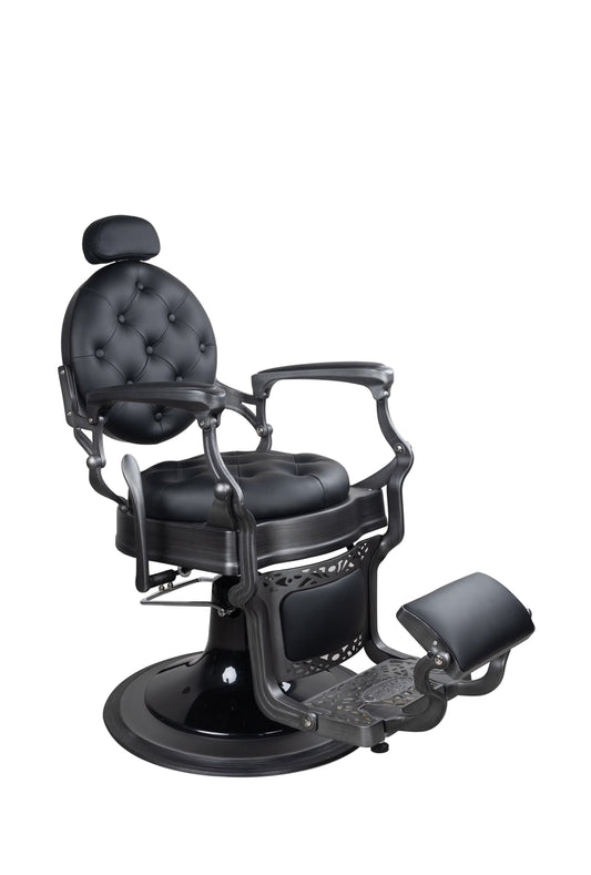 Antique Heavy Duty Luxury Black Barber Chair With Matt Grey Metal Frame - BC515