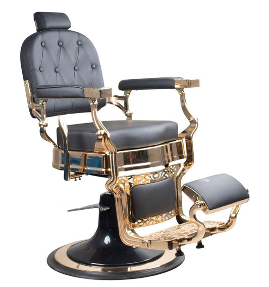 Antique Luxury High-Class Heavy-Duty Swivel Black & Gold Barber Chair - BC822