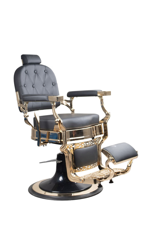 Antique Luxury High-Class Heavy-Duty Swivel Black & Gold Barber Chair - BC822