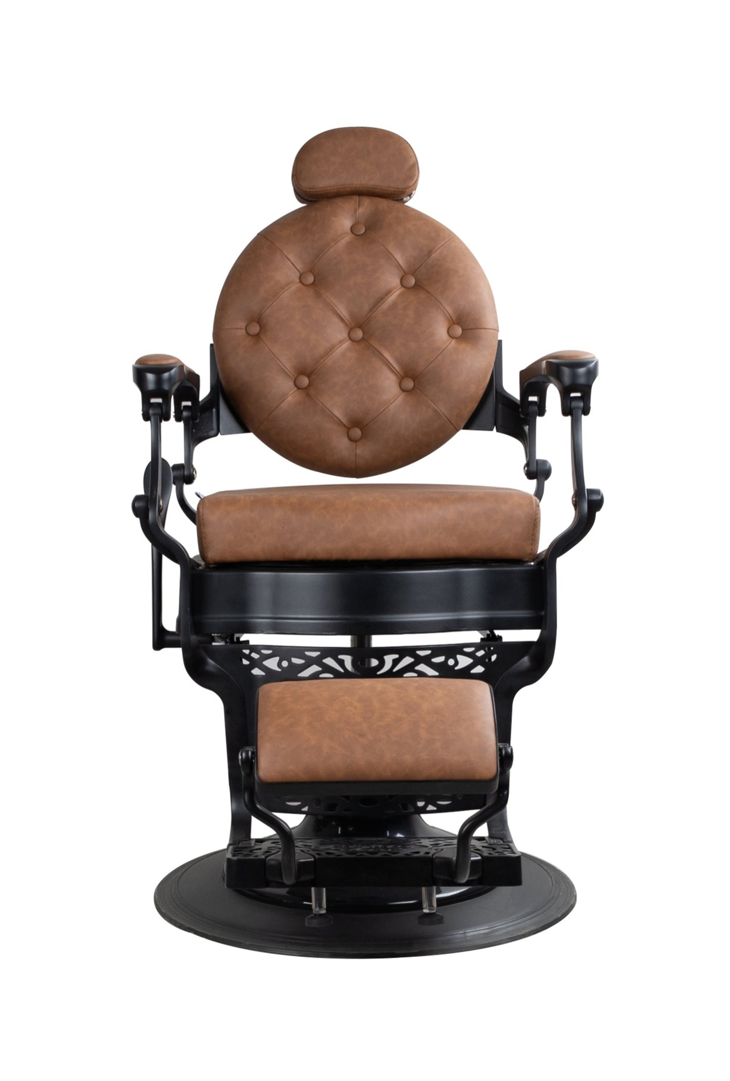 Antique Heavy Duty Luxury Brown Barber Chair With Matt Black Metal Frame - BC927