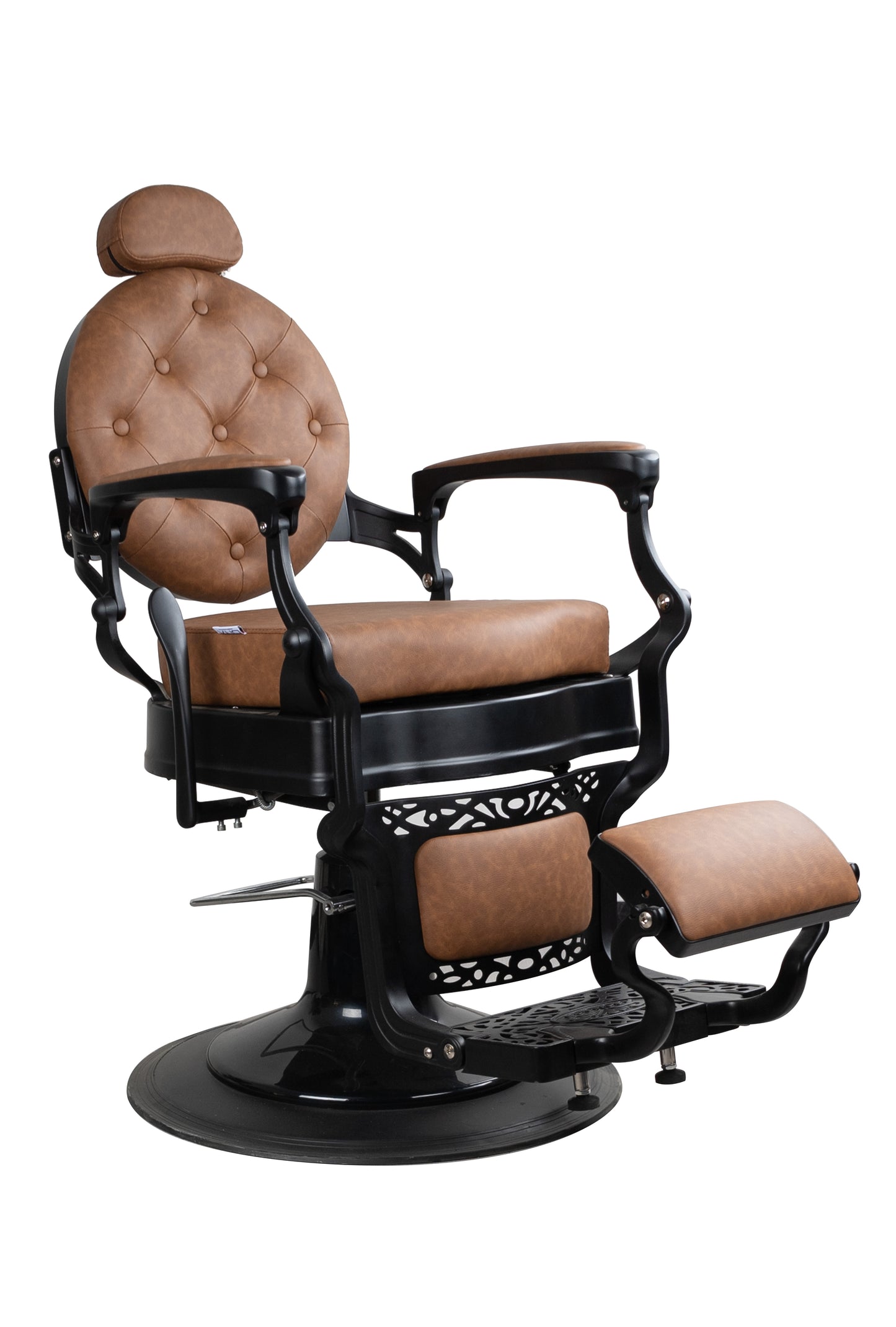 Antique Heavy Duty Luxury Brown Barber Chair With Matt Black Metal Frame - BC927