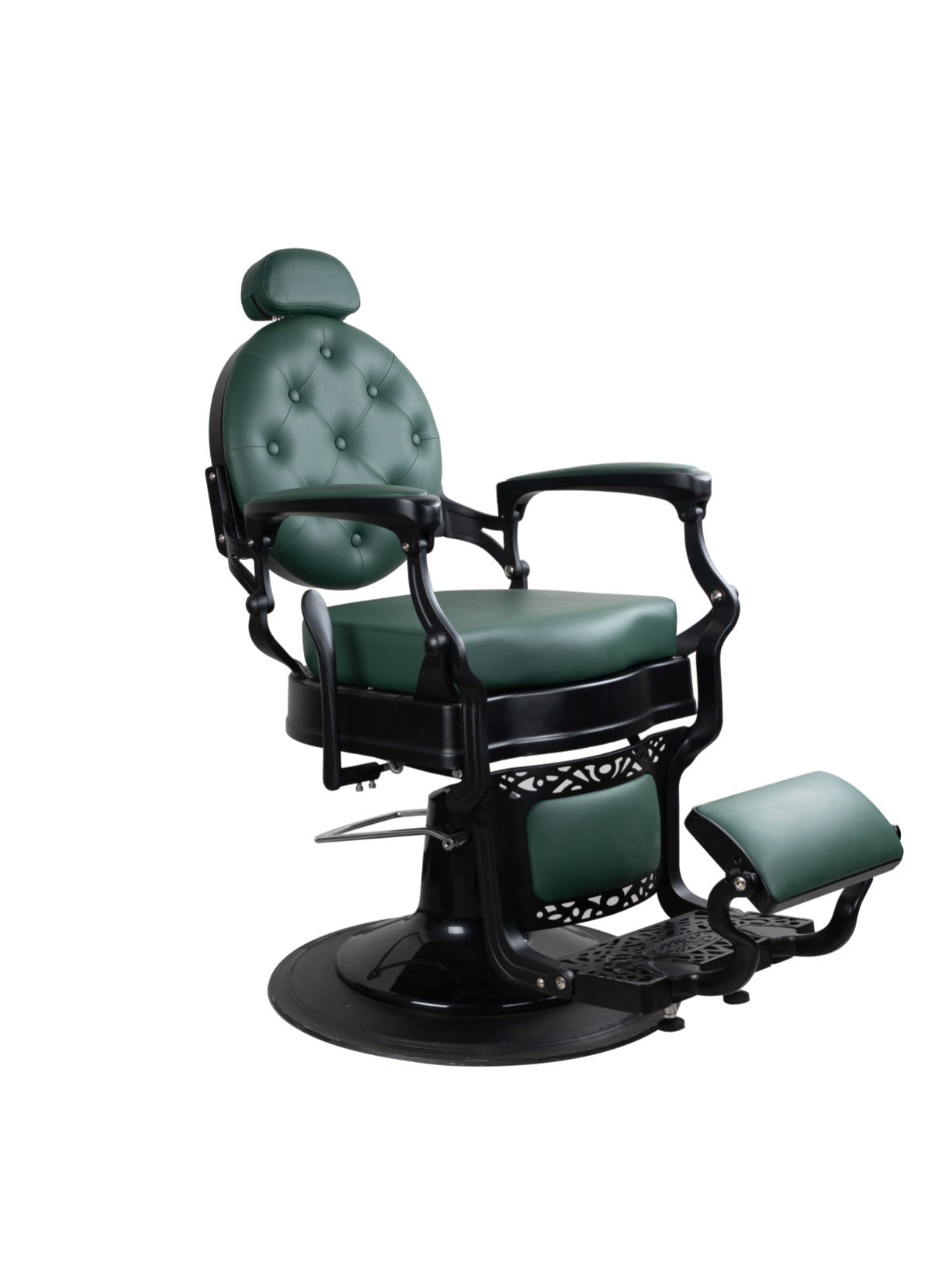 Antique Heavy Duty Luxury Green Barber Chair With Matt Black Metal Frame - BC928