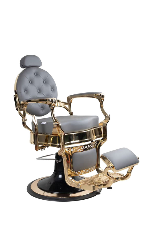 Antique Premium Luxury Grey & Gloss Metallic Golden Frame Barber Chair - BC961