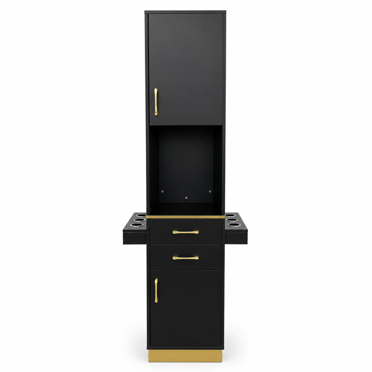 Professional Modern Black & Gold Salon Station / Barber Cabinet with Ample Storage
